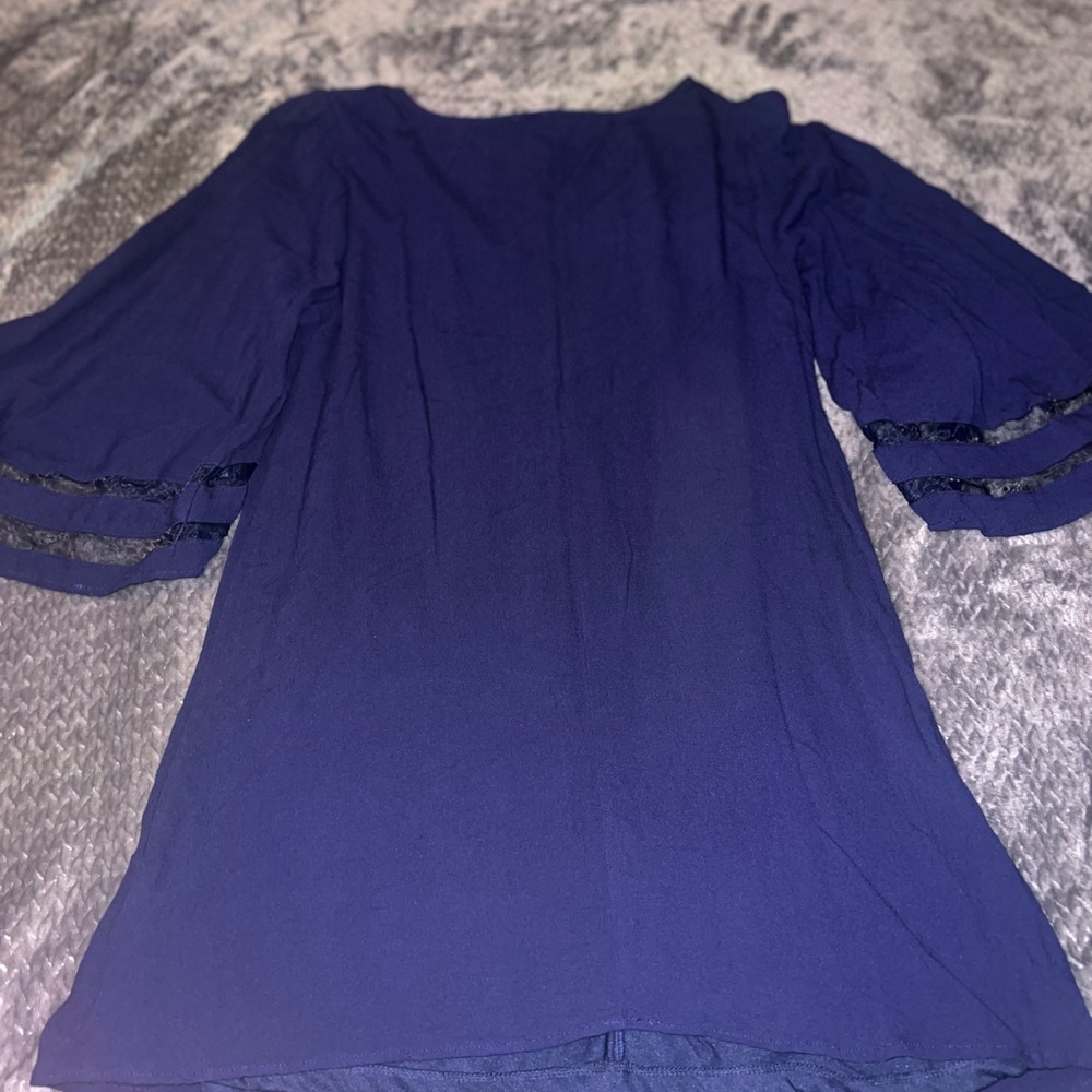 Umgee Blue Dress with Bell 1/2 Sleeves - Picture 3 of 3